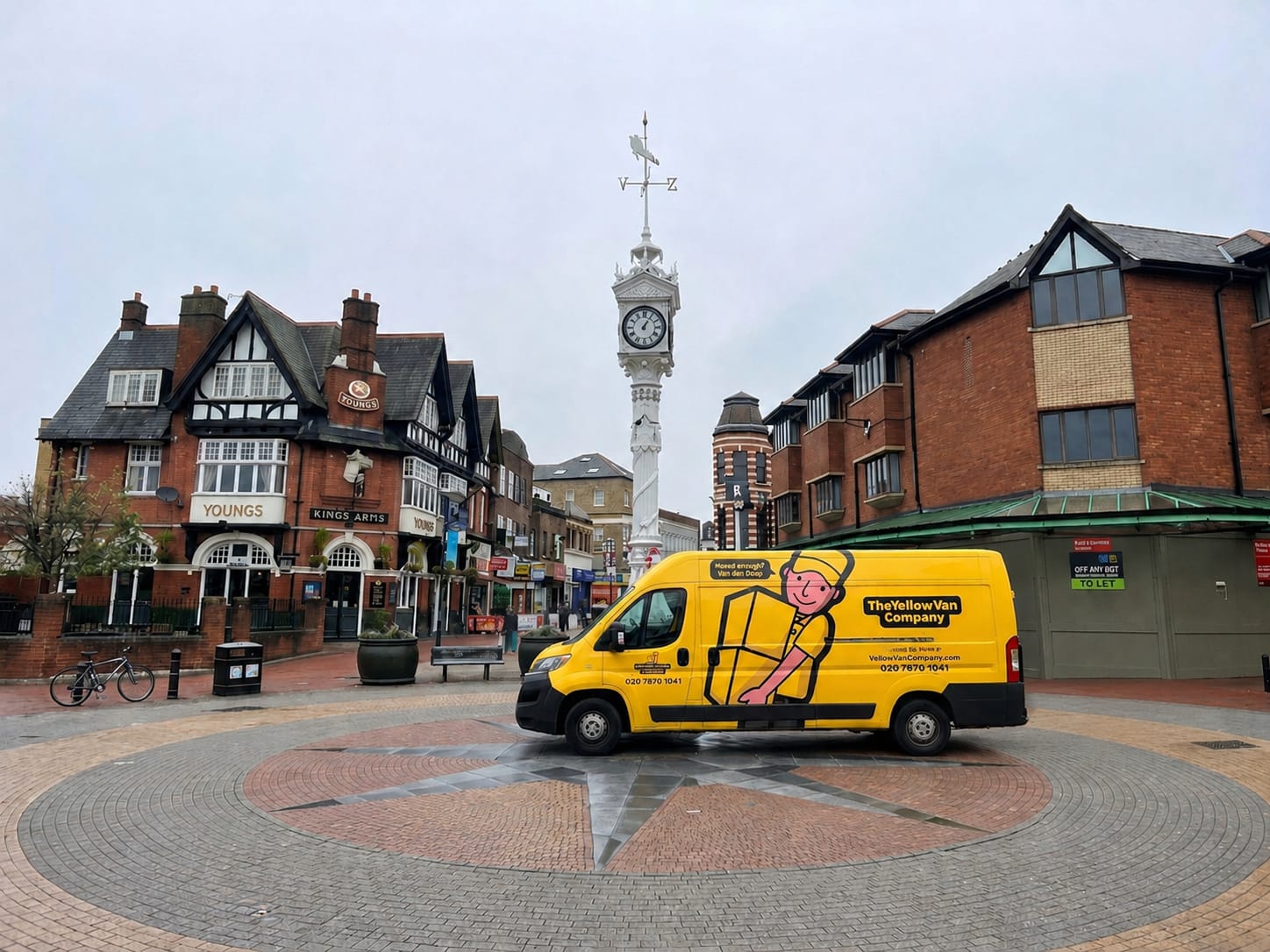 Yellow Van Company branded van by Mitcham Clocktower &mdash; family-run removals firm based in CR4 since 2011